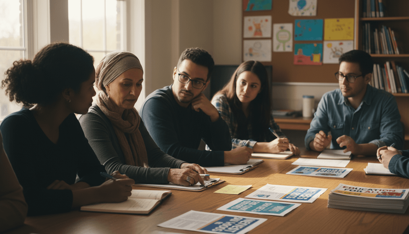 Community members collaborating on campaign materials and civic engagement